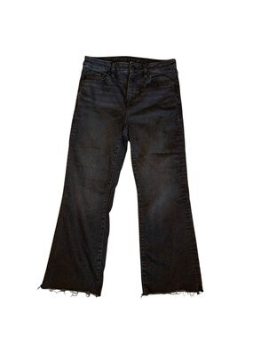 American Eagle High Rise Kick Boot Crop Jeans Womens 4 Short Black Raw Hem⁠